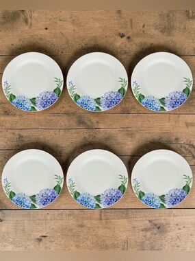 Royal Norfolk 6 Hydrangea Dinner Plates Floral Cottagecore Garden Coastal